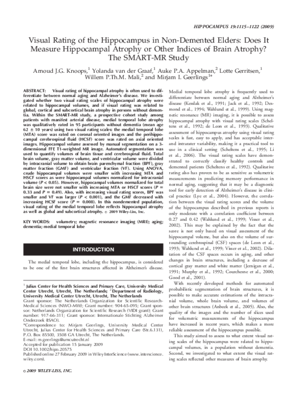 (PDF) Visual Rating of the Hippocampus In Non‐demented Elders: Does It ...