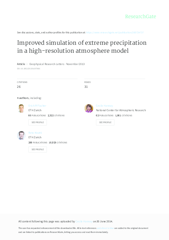 (PDF) Improved simulation of extreme precipitation in a high-resolution ...