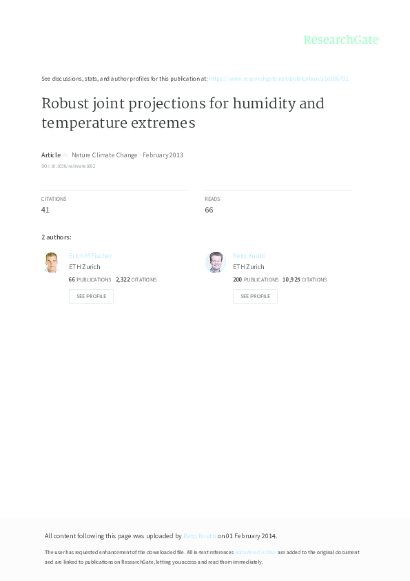 (PDF) Robust projections of combined humidity and temperature extremes