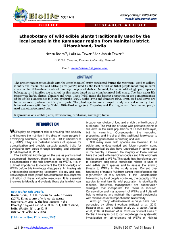 (PDF) Ethnobotany of wild edible plants traditionally used by the local ...