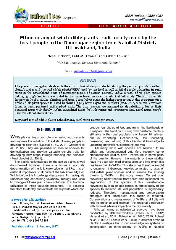 (PDF) Ethnobotany of wild edible plants traditionally used by the local ...