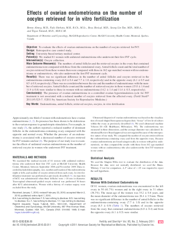 (PDF) Effects of Ovarian Endometrioma on the Number of Oocytes ...