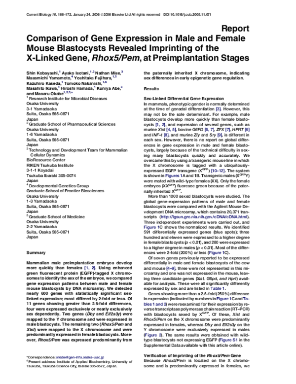 (PDF) Comparison of Gene Expression In Male and Female Mouse ...