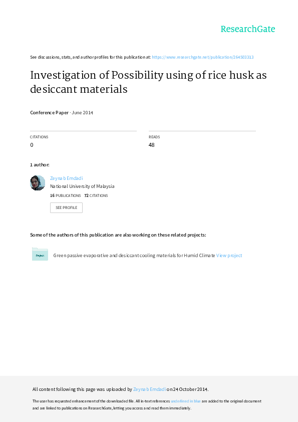 (PDF) Investigation of Possibility using of rice husk as desiccant