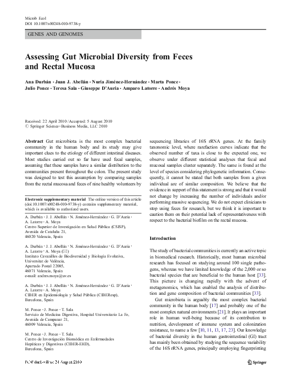 (PDF) Assessing Gut Microbial Diversity From Feces and Rectal Mucosa