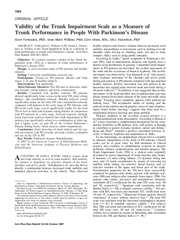(PDF) Validity of the Trunk Impairment Scale As a Measure of Trunk