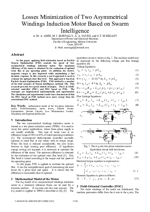 Pdf Losses Minimization Of Two Asymmetrical Windings Induction Motor Based On Swarm Intelligence Omar Hegazy Academia Edu