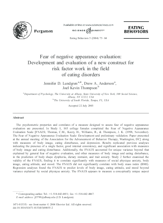 (PDF) Fear of Negative Appearance Evaluation Development and