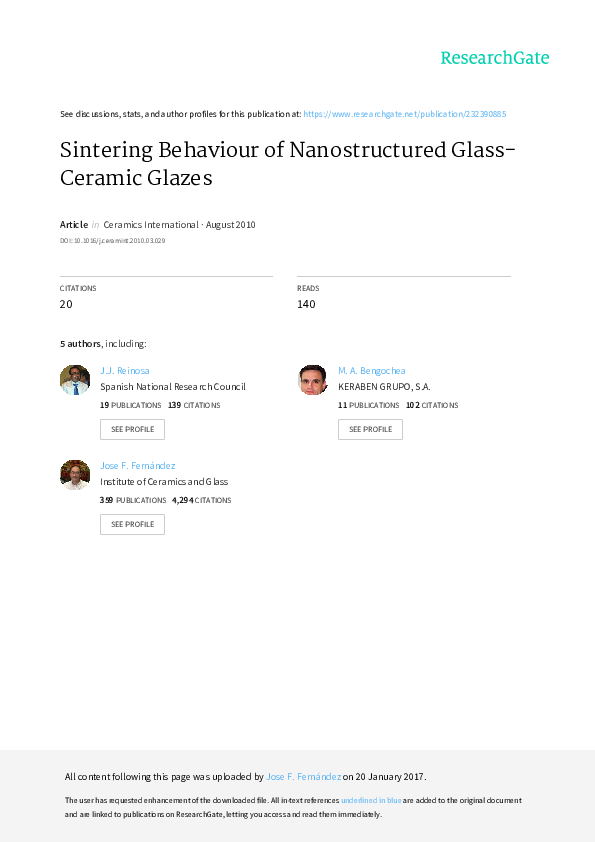 (PDF) Sintering behaviour of nanostructured glassceramic glazes Jose