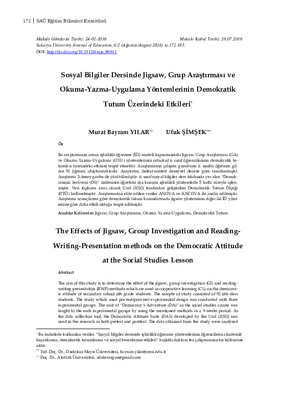 (PDF) The Effects of Jigsaw, Group Investigation and Reading Writing