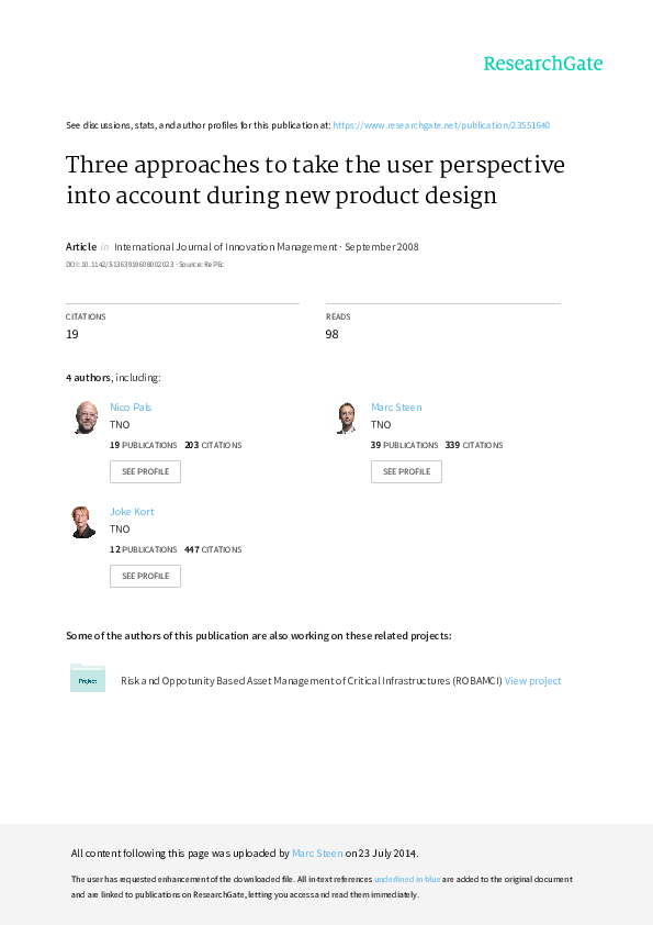 (PDF) Three Approaches to Take the User Perspective Into Account During ...