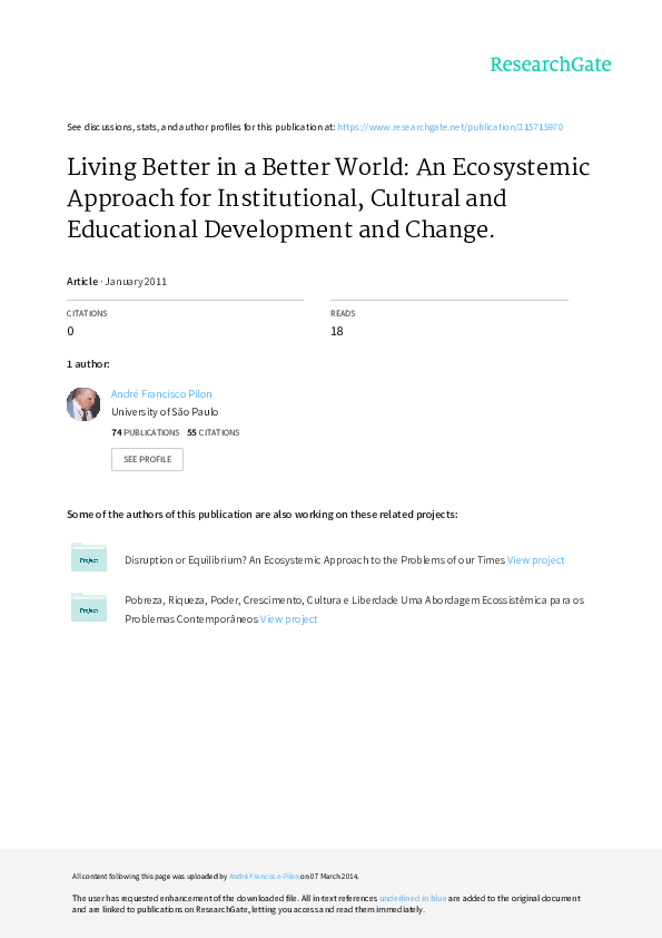 (PDF) Living Better In a Better World. the Ecosystemic Approach to ...