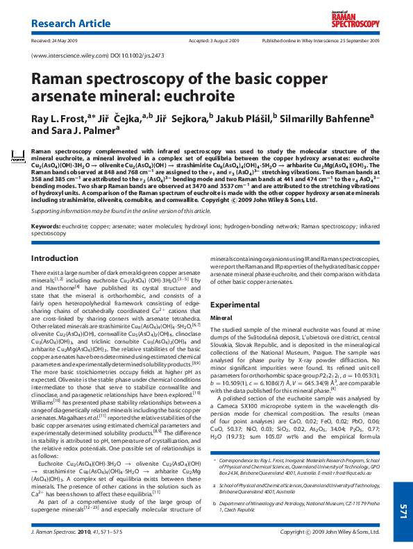 (PDF) Raman Spectroscopy of the Basic Copper Arsenate Mineral: Euchroite