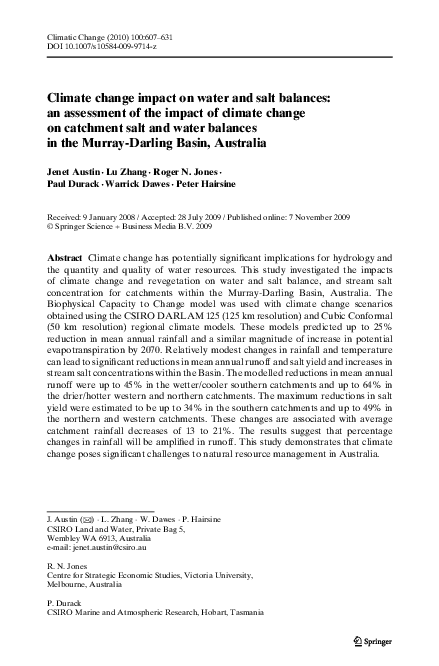 (PDF) Climate Change Impact on Water and Salt Balances: An Assessment ...