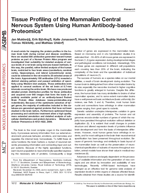 (PDF) Tissue Profiling of the Mammalian Central Nervous System Using ...