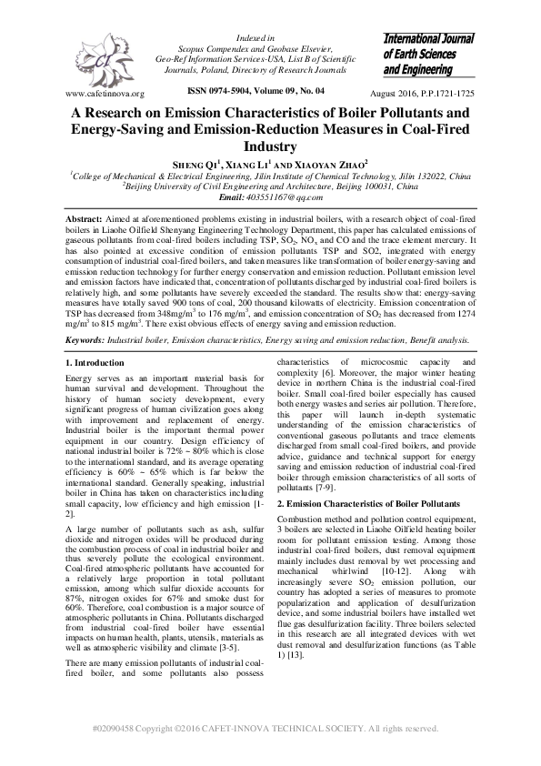(PDF) A Research on Emission Characteristics of Boiler Pollutants and ...