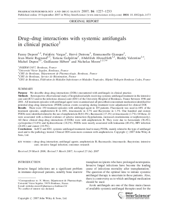 (PDF) Drugdrug interactions with systemic antifungals in clinical