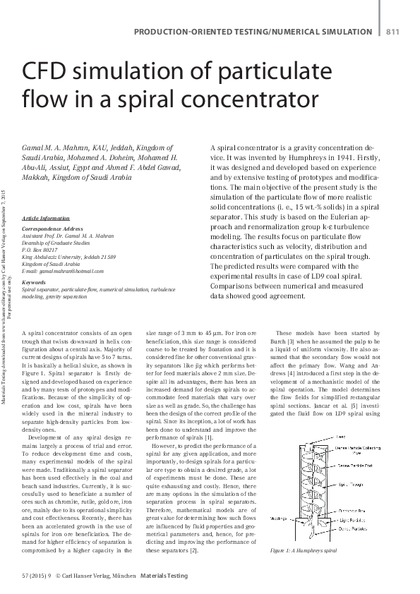 (PDF) CFD Simulation of Particulate Flow in a Spiral Concentrator