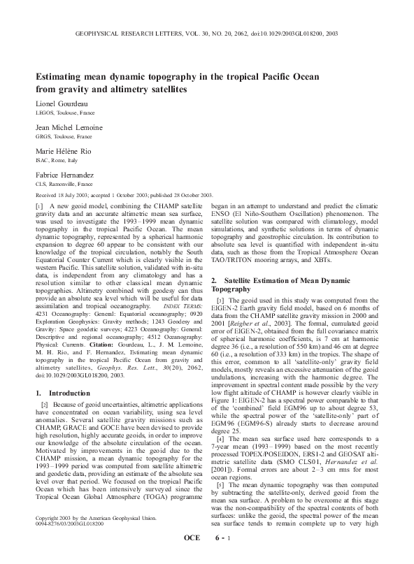 (PDF) Estimating mean dynamic topography in the tropical Pacific Ocean ...