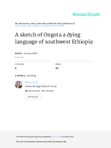 (PDF) A Sketch of Ongota, a Dying Language of Southwest Ethiopia