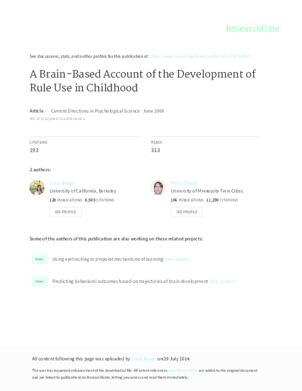 (PDF) A Brain-Based Account of the Development of Rule Use In Childhood