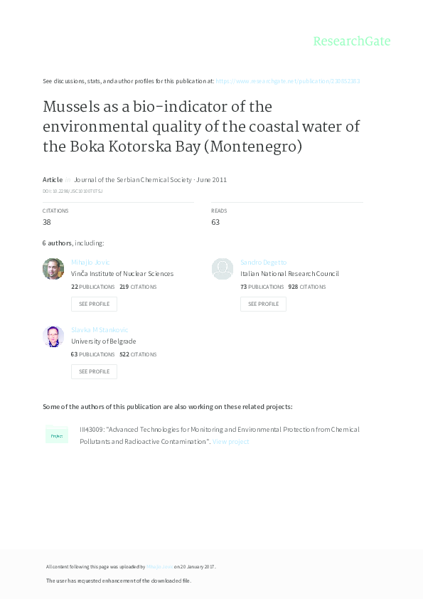 (PDF) Mussels as a bio-indicator of the environmental quality of the ...