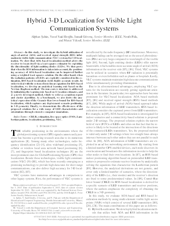 (PDF) Hybrid 3-D Localization for Visible Light Communication Systems