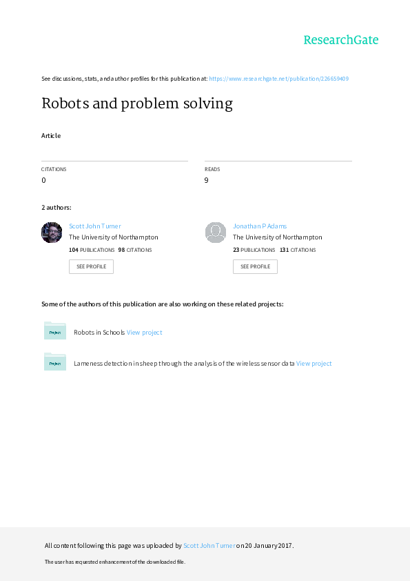 (PDF) Robots and Problem Solving