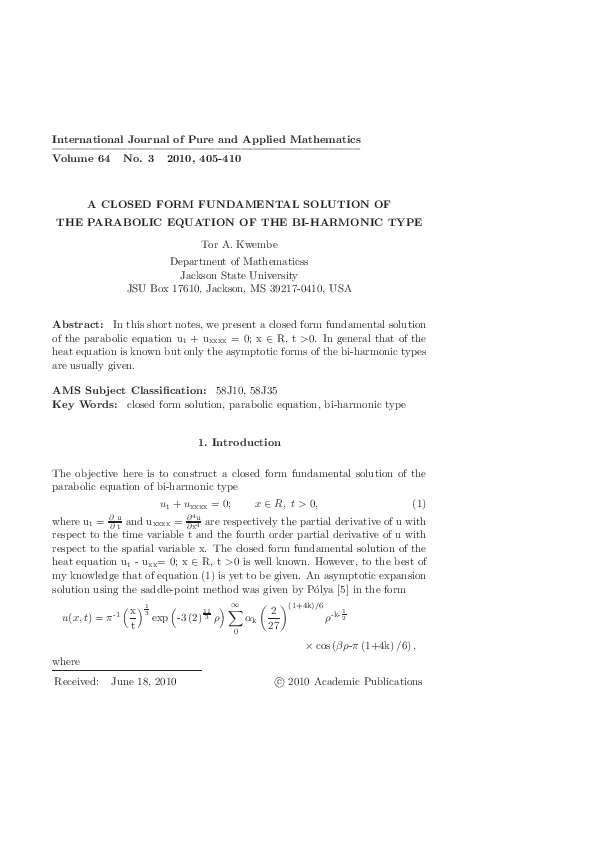 (PDF) A closed form fundamental solution of the parabolic equation of ...