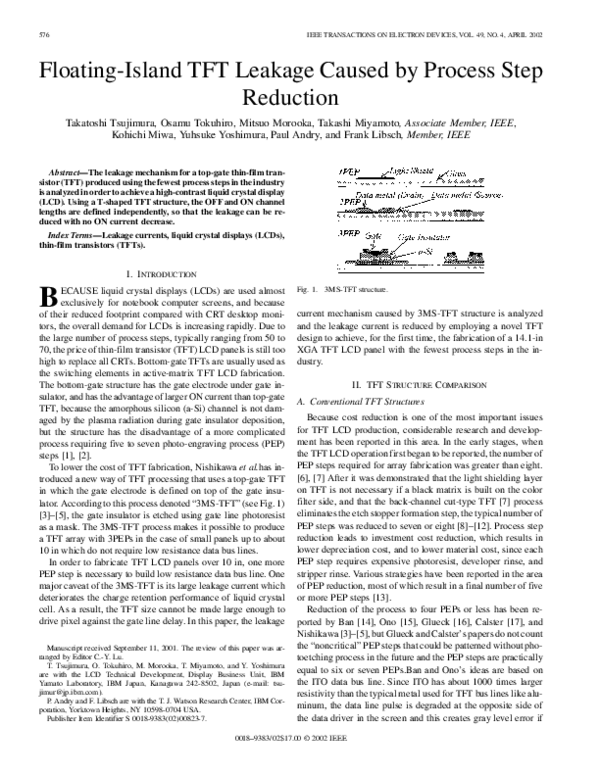 (PDF) Floating-island TFT leakage caused by process step reduction