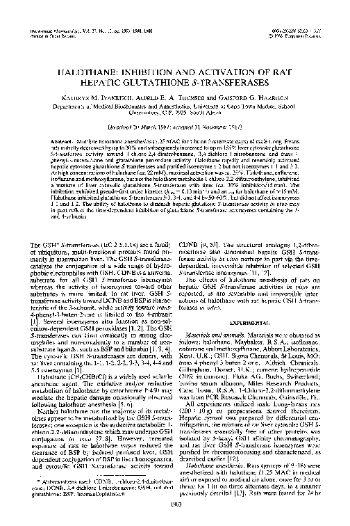 PDF) Halothane: Inhibition and Activation of Rat Hepatic Glutathione  S-Transferases