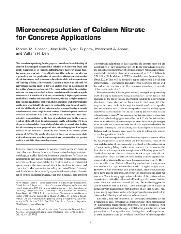 (PDF) Microencapsulation of Calcium Nitrate for Concrete Applications
