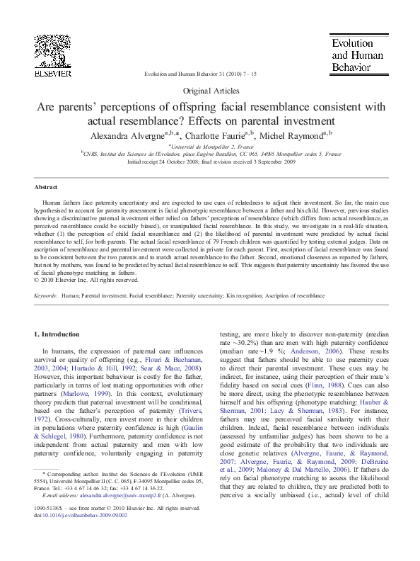 (PDF) Are Parents' Perceptions of Offspring Facial Resemblance ...