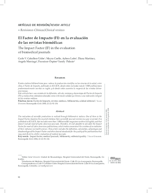 (PDF) El Factor De Impacto (FI) En La Evaluación De Las Revistas