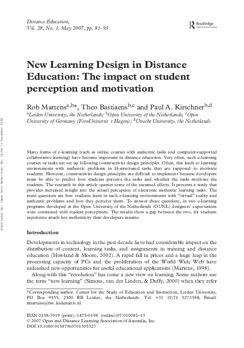 (PDF) New Learning Design In Distance Education: The Impact on Student ...