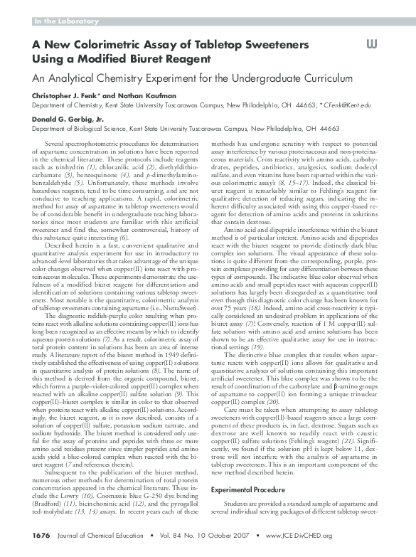 (PDF) A New Colorimetric Assay of Tabletop Sweeteners Using a Modified