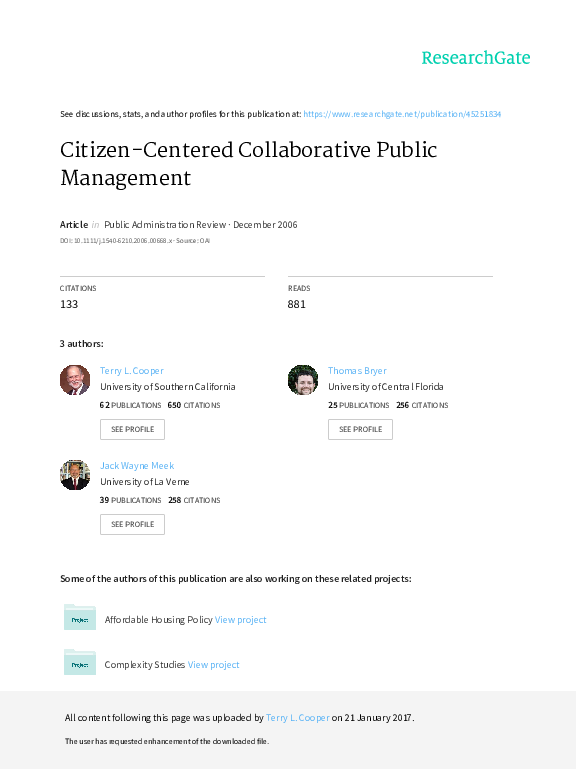 (PDF) Citizen-Centered Collaborative Public Management