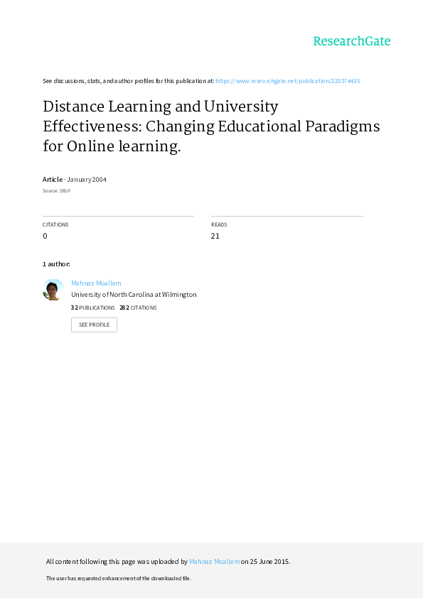 (PDF) Distance Learning and University Effectiveness