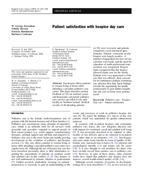 (PDF) Patient Satisfaction With Hospice Day Care