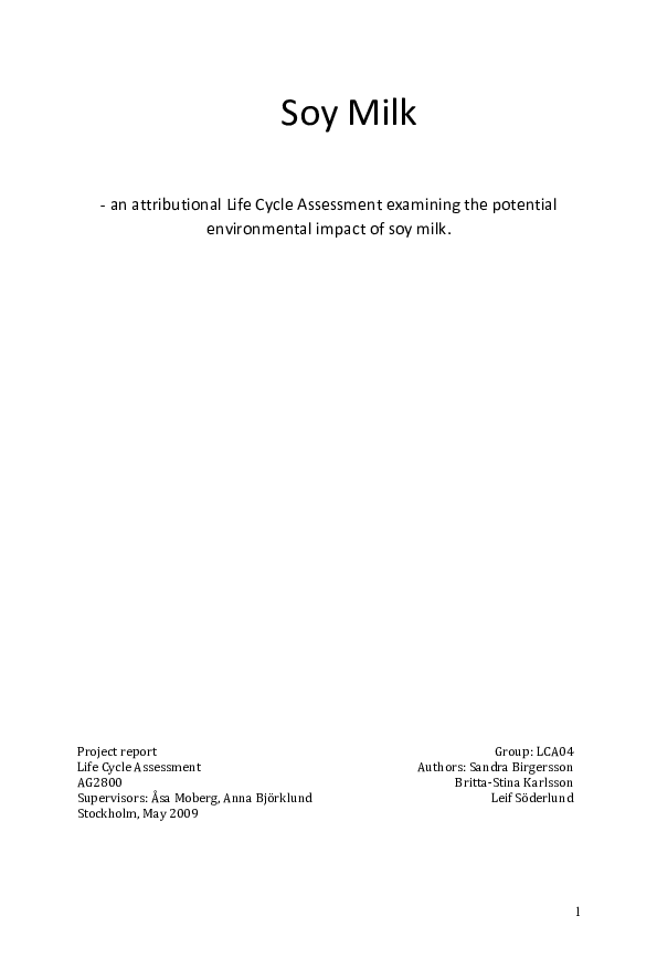 (PDF) Soy Milk an attributional Life Cycle Assessment examining the