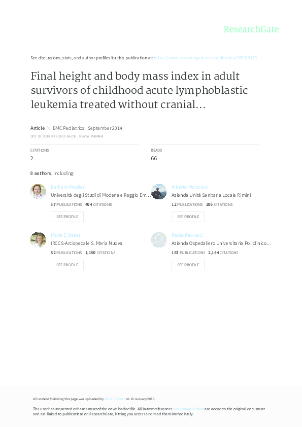 (PDF) Final height and body mass index in adult survivors of childhood ...