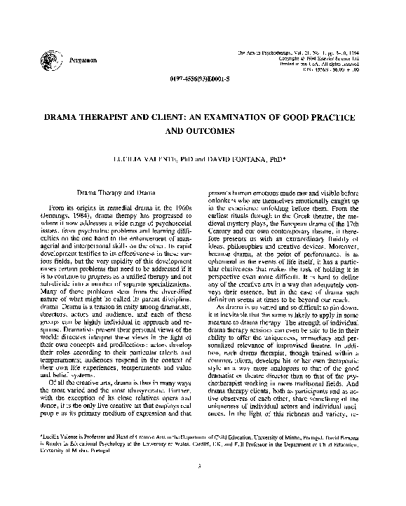(PDF) Drama Therapist and Client: An Examination of Good Practice and ...