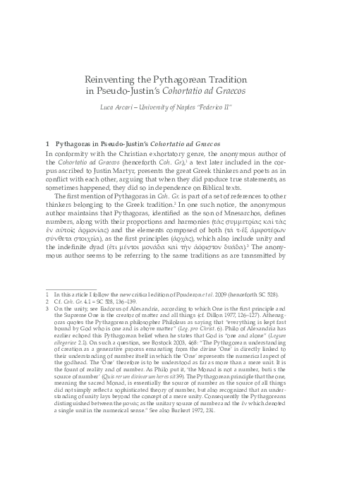 (PDF) Reinventing the Pythagorean Tradition in Pseudo-Justin's ...