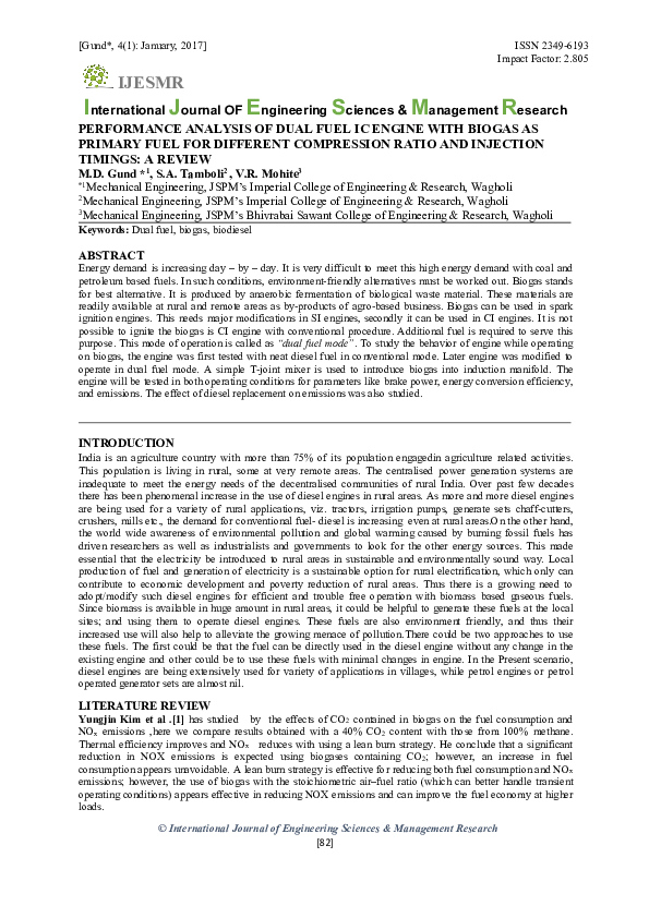 (PDF) PERFORMANCE ANALYSIS OF DUAL FUEL IC ENGINE WITH BIOGAS AS ...