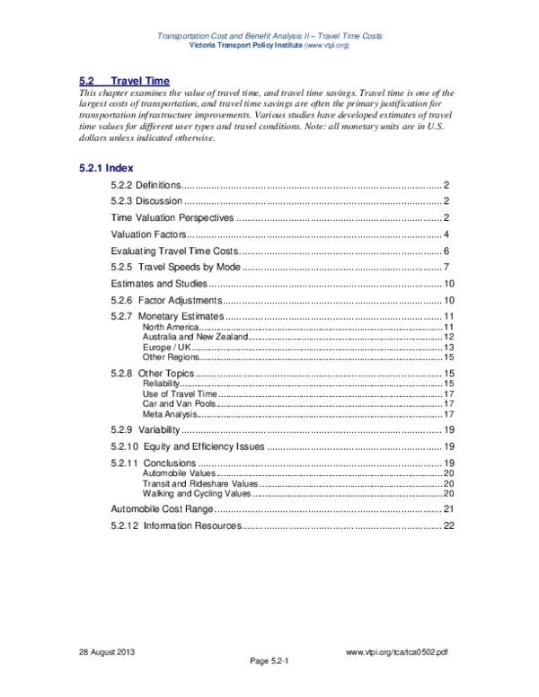 (PDF) Transportation Cost and Benefit Analysis II Travel Time Costs 5