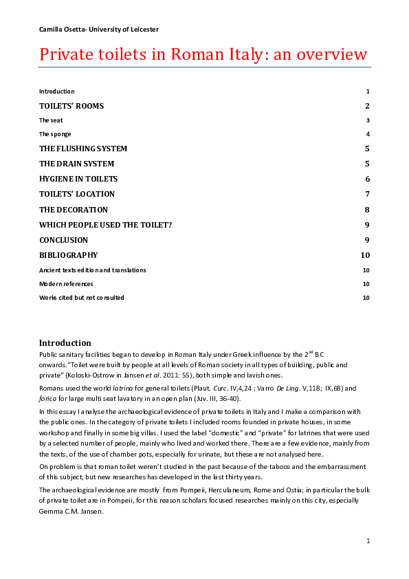(PDF) Private toilets in Roman Italy an overview Camilla Osetta