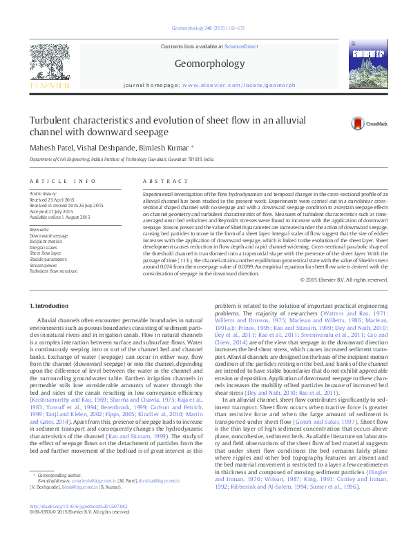 (PDF) Turbulent characteristics and evolution of sheet flow in an ...