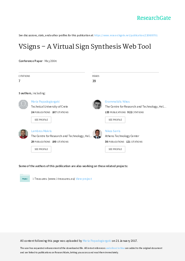(PDF) VSigns - A Virtual Sign Synthesis Web Tool