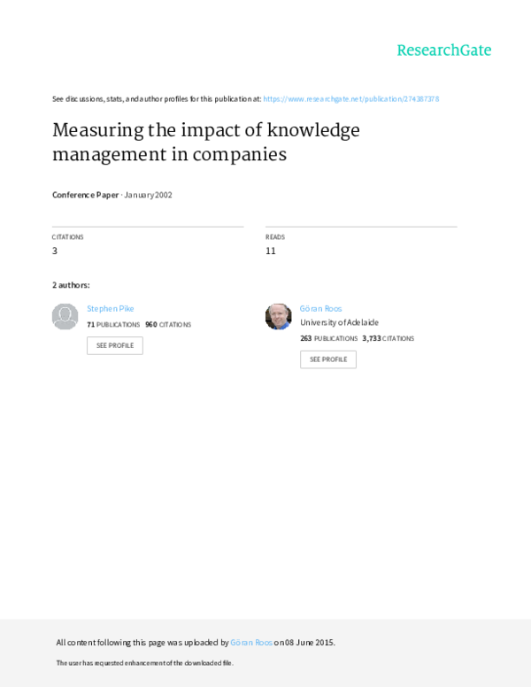 (PDF) Measuring the impact of knowledge management in companies