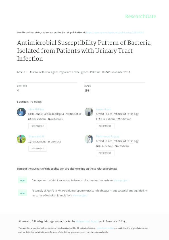 (PDF) Antimicrobial Susceptibility Pattern of Bacteria Isolated from ...